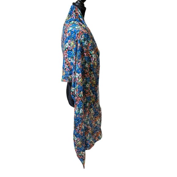 Unbranded Scarf Womens Long Rectangle Blue Pink Semi Sheer Floral Wrap - Picture 4 of 8